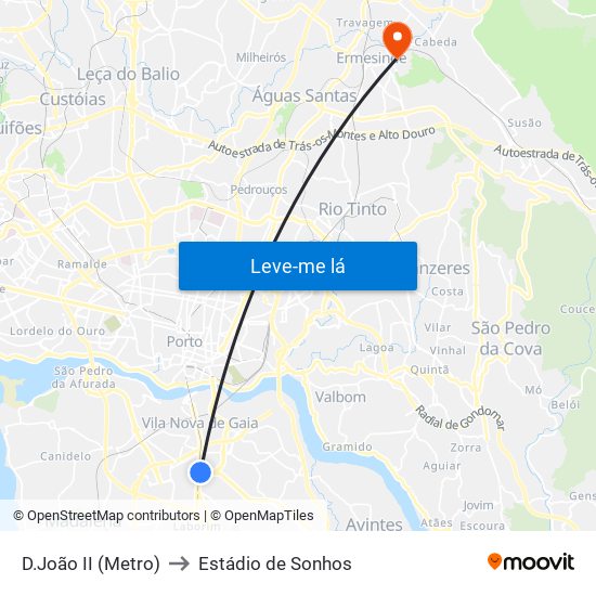 D.João II (Metro) to Estádio de Sonhos map