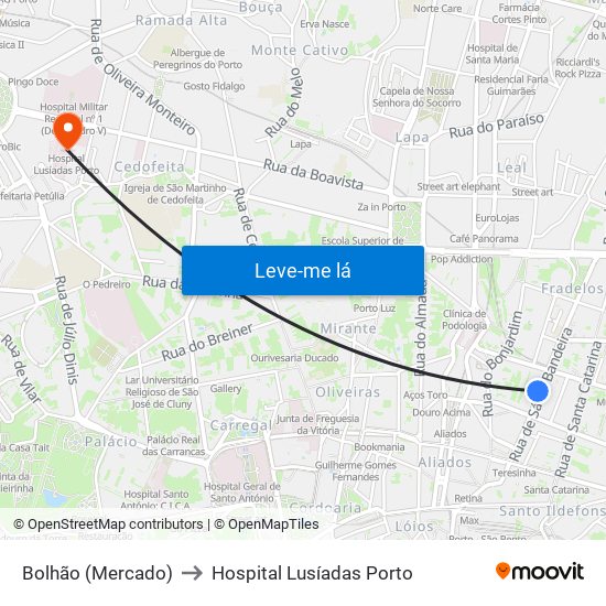 Bolhão (Mercado) to Hospital Lusíadas Porto map
