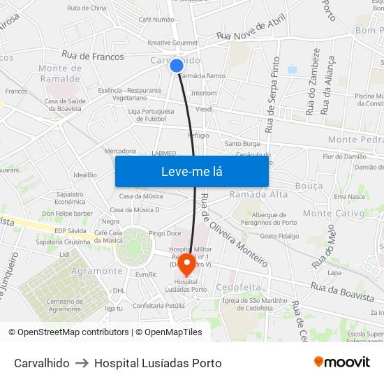 Carvalhido to Hospital Lusíadas Porto map