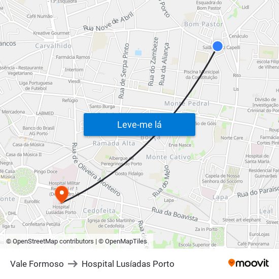 Vale Formoso to Hospital Lusíadas Porto map