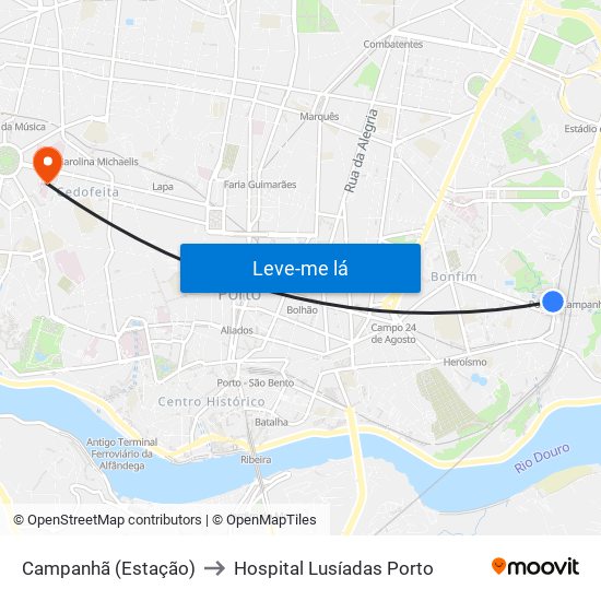 Campanhã (Estação) to Hospital Lusíadas Porto map