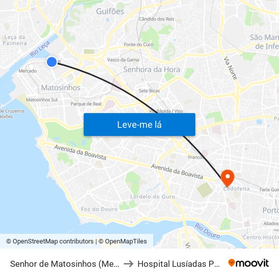 Senhor de Matosinhos (Metro) to Hospital Lusíadas Porto map