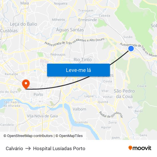 Calvário to Hospital Lusíadas Porto map