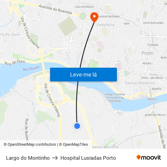 Largo do Montinho to Hospital Lusíadas Porto map