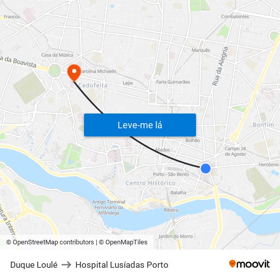 Duque Loulé to Hospital Lusíadas Porto map