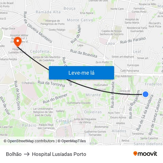 Bolhão to Hospital Lusíadas Porto map