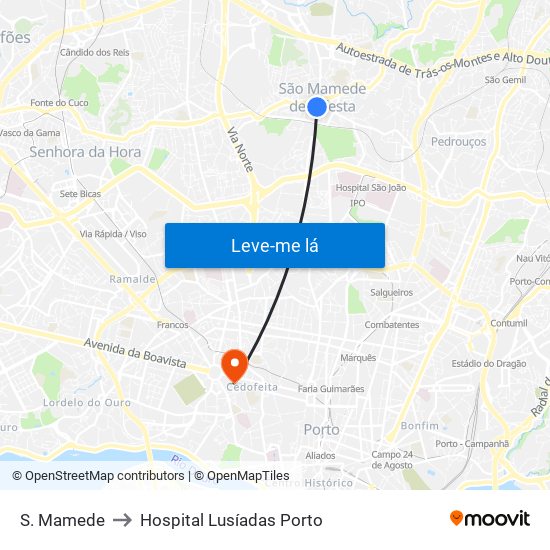 S. Mamede to Hospital Lusíadas Porto map