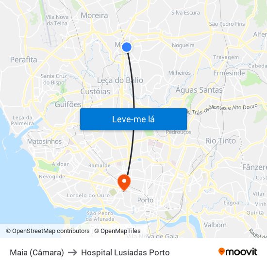 Maia (Câmara) to Hospital Lusíadas Porto map