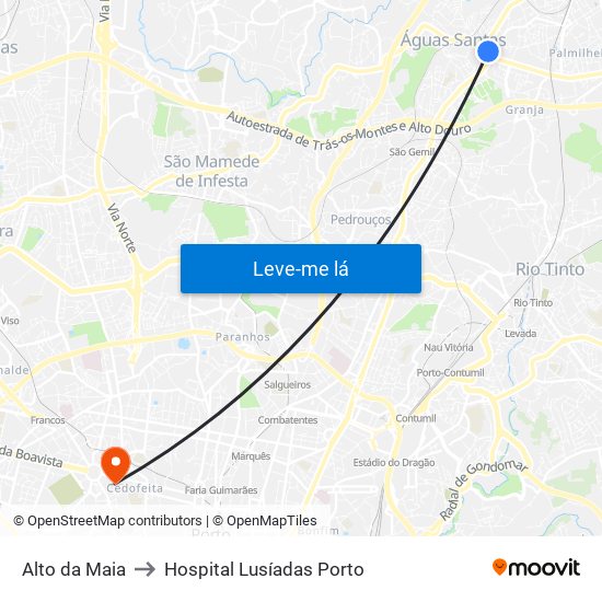 Alto da Maia to Hospital Lusíadas Porto map