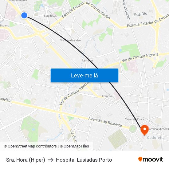 Sra. Hora (Hiper) to Hospital Lusíadas Porto map