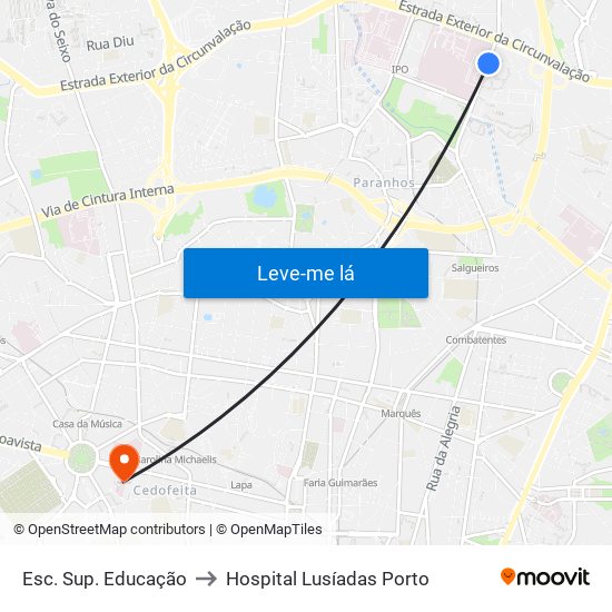 Esc. Sup. Educação to Hospital Lusíadas Porto map