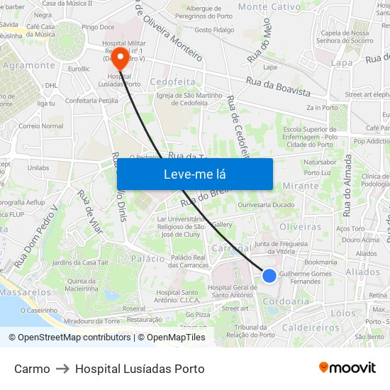 Carmo to Hospital Lusíadas Porto map