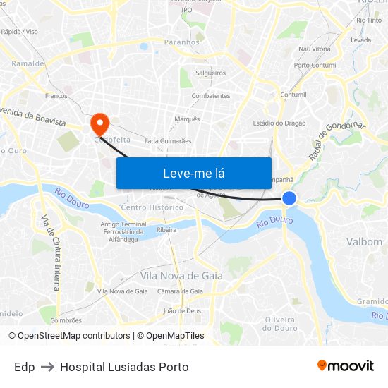 Edp to Hospital Lusíadas Porto map