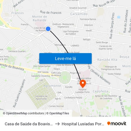 Casa de Saúde da Boavista to Hospital Lusíadas Porto map