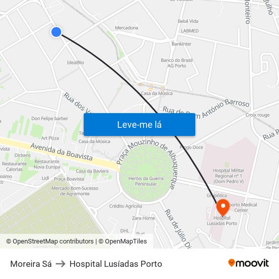 Moreira Sá to Hospital Lusíadas Porto map