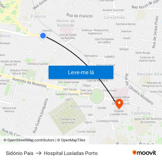 Sidónio Pais to Hospital Lusíadas Porto map