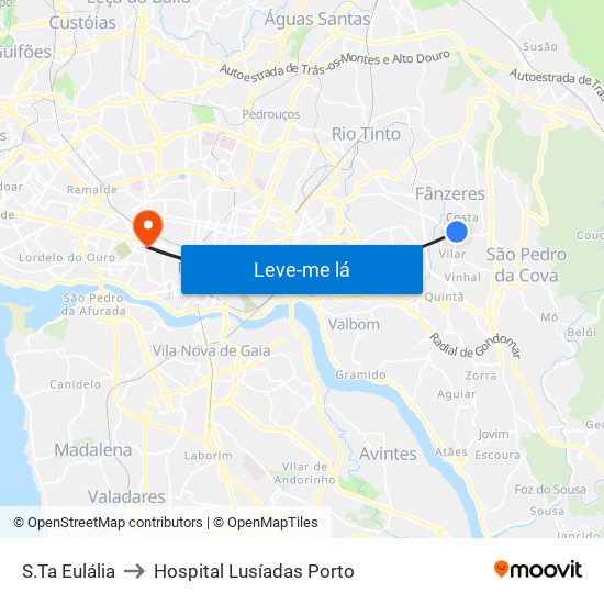 S.Ta Eulália to Hospital Lusíadas Porto map