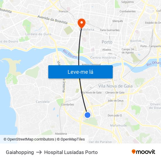 Gaiahopping to Hospital Lusíadas Porto map