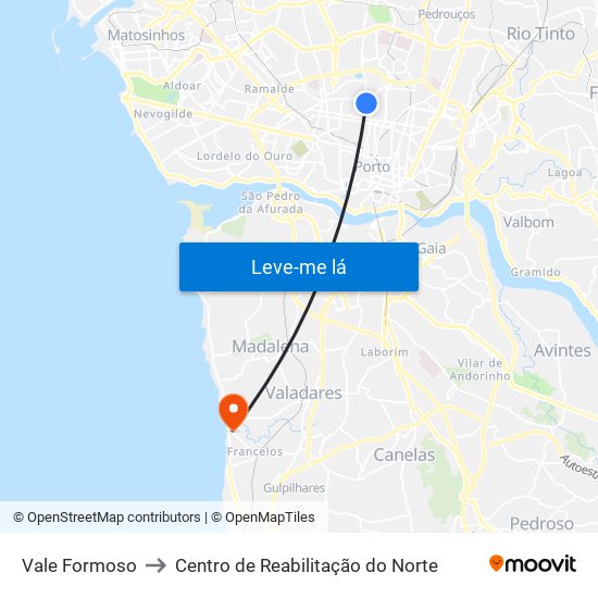 Vale Formoso to Centro de Reabilitação do Norte map