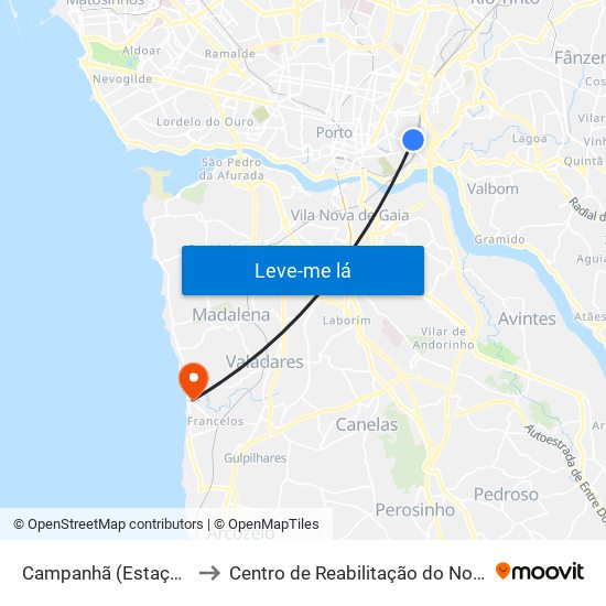 Campanhã (Estação) to Centro de Reabilitação do Norte map