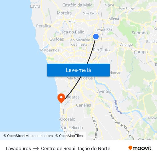 Lavadouros to Centro de Reabilitação do Norte map