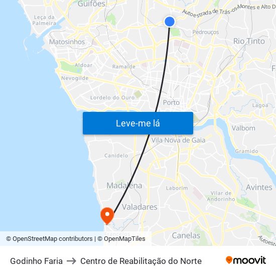 Godinho Faria to Centro de Reabilitação do Norte map