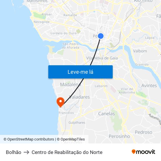 Bolhão to Centro de Reabilitação do Norte map