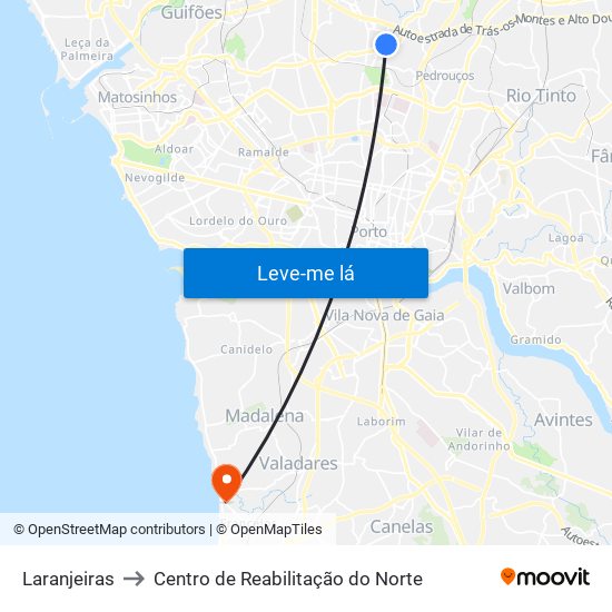 Laranjeiras to Centro de Reabilitação do Norte map