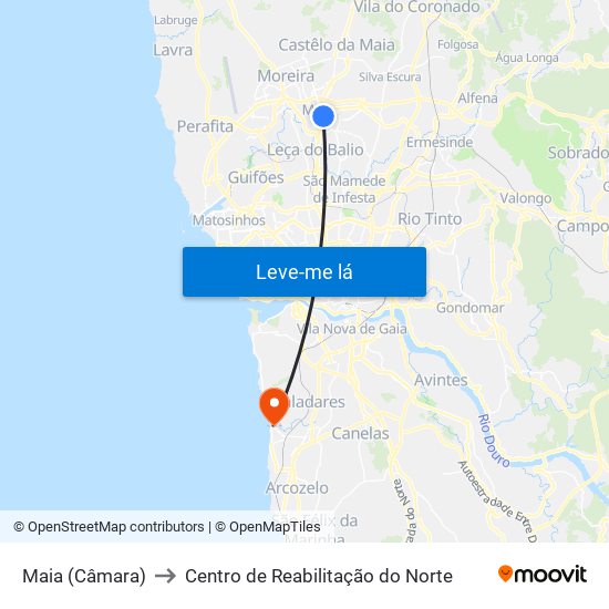 Maia (Câmara) to Centro de Reabilitação do Norte map