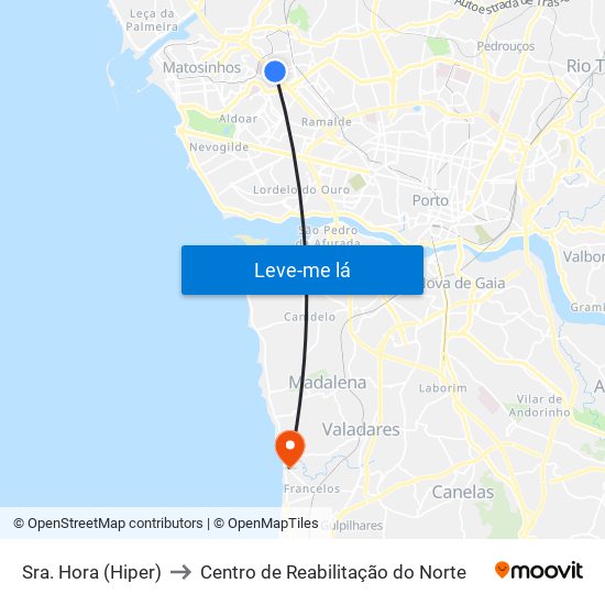 Sra. Hora (Hiper) to Centro de Reabilitação do Norte map