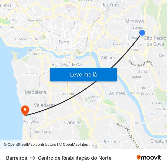 Barreiros to Centro de Reabilitação do Norte map