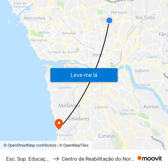 Esc. Sup. Educação to Centro de Reabilitação do Norte map