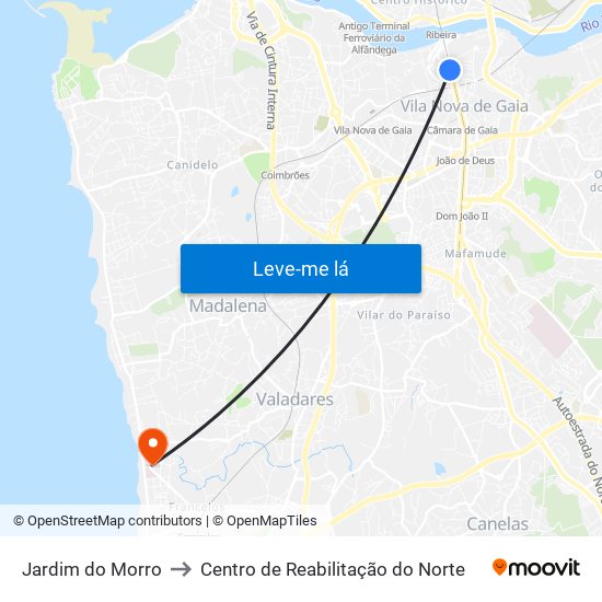 Jardim do Morro to Centro de Reabilitação do Norte map