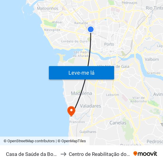 Casa de Saúde da Boavista to Centro de Reabilitação do Norte map