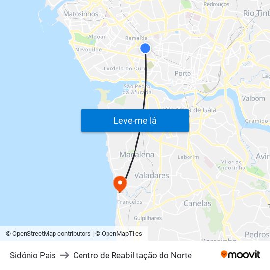 Sidónio Pais to Centro de Reabilitação do Norte map