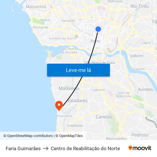 Faria Guimarães to Centro de Reabilitação do Norte map