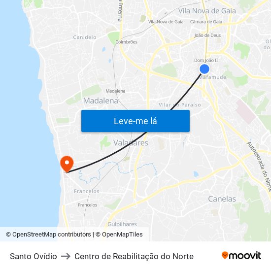 Santo Ovídio to Centro de Reabilitação do Norte map