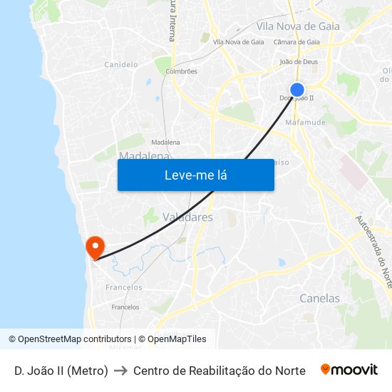 D. João II (Metro) to Centro de Reabilitação do Norte map