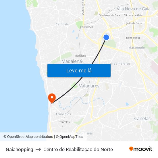 Gaiahopping to Centro de Reabilitação do Norte map