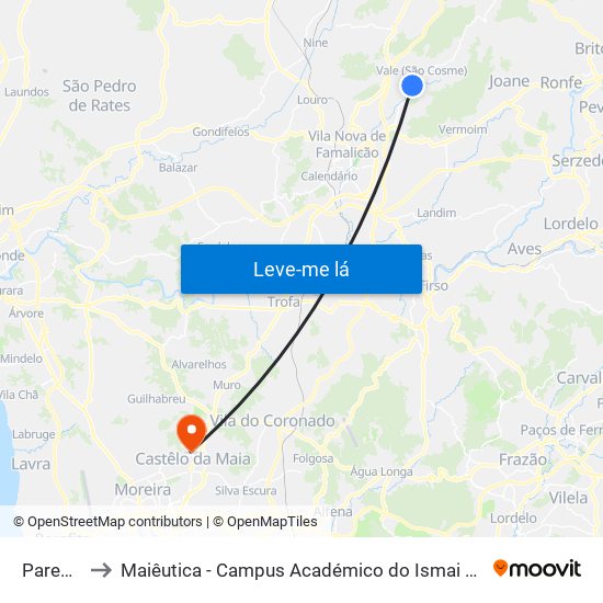 Paredes to Maiêutica - Campus Académico do Ismai e Ipmaia map