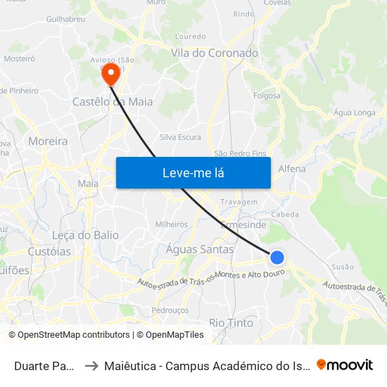 Duarte Pacheco to Maiêutica - Campus Académico do Ismai e Ipmaia map