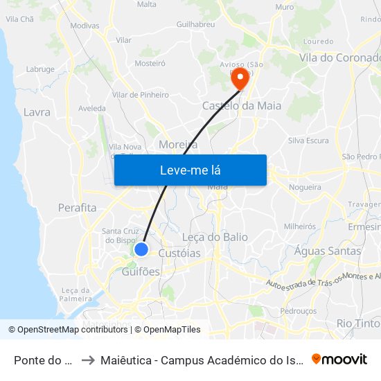 Ponte do Carro to Maiêutica - Campus Académico do Ismai e Ipmaia map