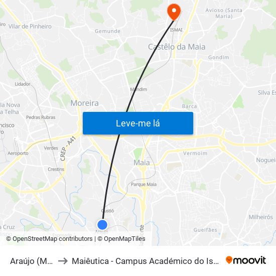 Araújo (Metro) to Maiêutica - Campus Académico do Ismai e Ipmaia map