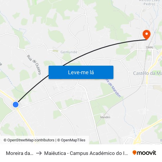 Moreira da Maia to Maiêutica - Campus Académico do Ismai e Ipmaia map