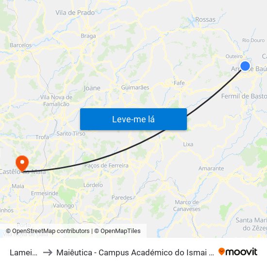 Lameiros to Maiêutica - Campus Académico do Ismai e Ipmaia map