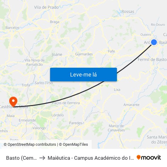 Basto (Cemitério) to Maiêutica - Campus Académico do Ismai e Ipmaia map