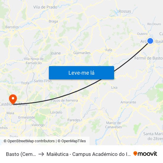 Basto (Cemitério) to Maiêutica - Campus Académico do Ismai e Ipmaia map