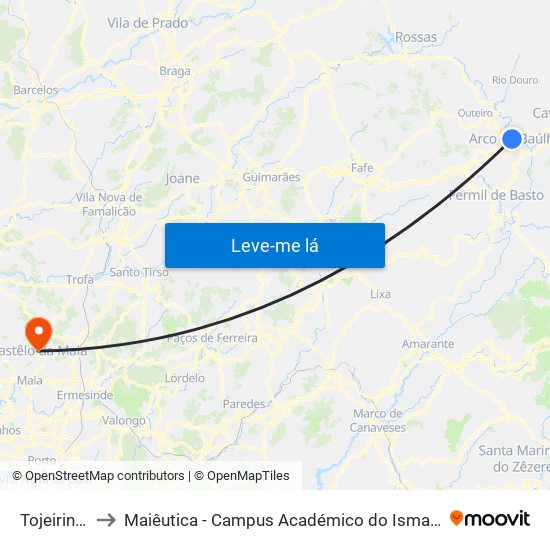 Tojeirinhas to Maiêutica - Campus Académico do Ismai e Ipmaia map