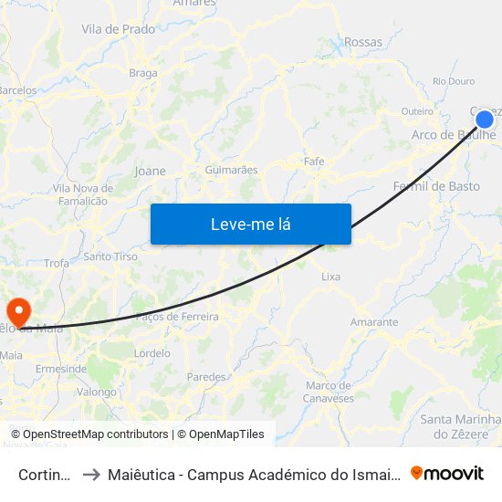 Cortinhas to Maiêutica - Campus Académico do Ismai e Ipmaia map
