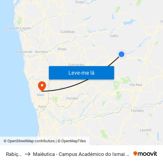 Rabiçais to Maiêutica - Campus Académico do Ismai e Ipmaia map